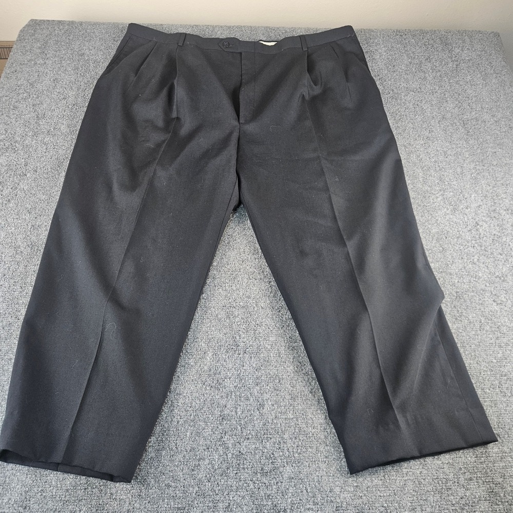 Hart Schaffner Marx‎ Mens Super 100s Wool Pleated Dress Pants Black Size 50
